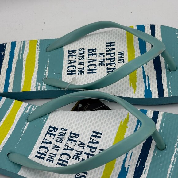 Womens Flip Flops Size 7 New Teal Striped Beach Pool Sandals Summer Casual Shoes - Picture 2 of 4